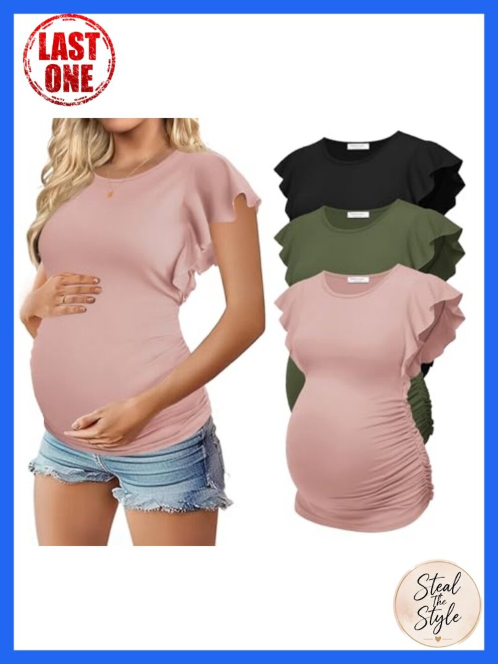 Ekouaer Maternity 3 Pack Ruched Short Sleeve Pregnancy T-Shirts